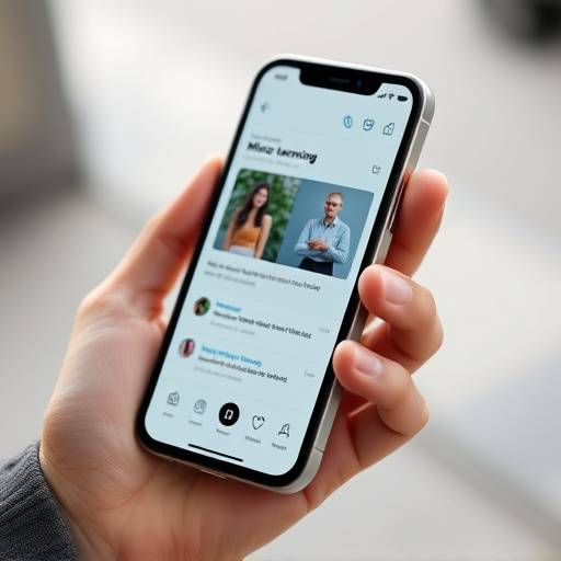 Close-up image of a hand holding a smartphone with a microlearning app interface displayed, showing concise lessons and interactive elements.