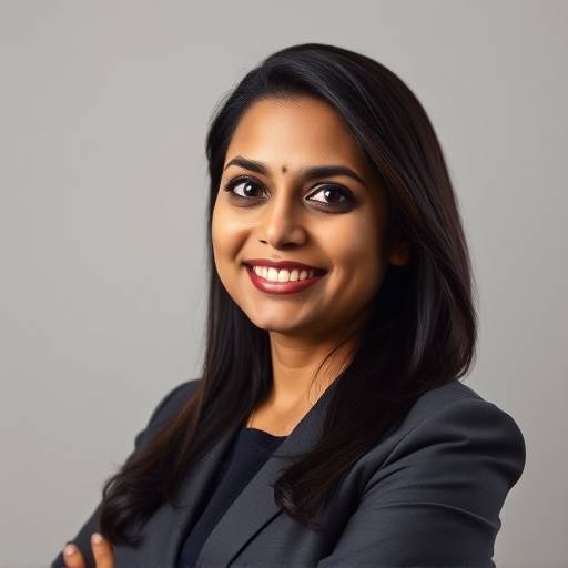 Portrait of Dr. Anya Sharma, CEO of Zenith Academy.